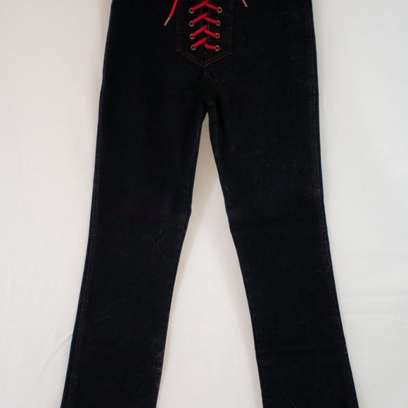 Rag City Blues Hollister,  Lace Ups, Black Denim with red lace and stitch, 7/8 - Picture 2 of 4